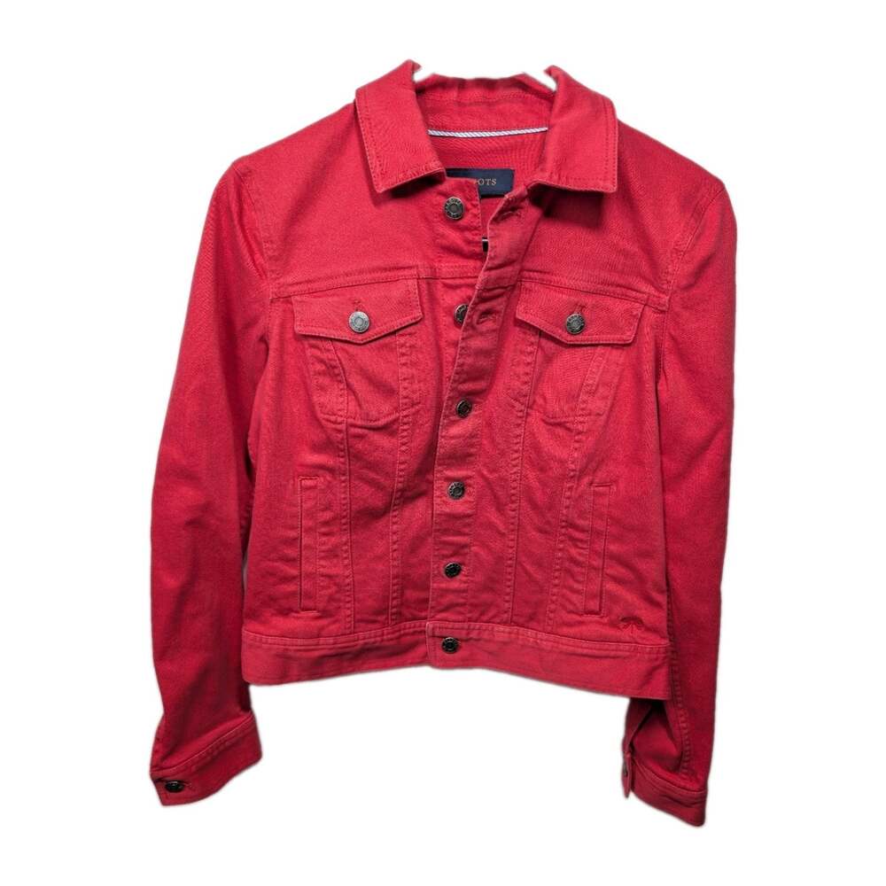 Talbots Denim Jacket Womens Size XS Red Jean Classic Trucker Coat Pockets Cotton